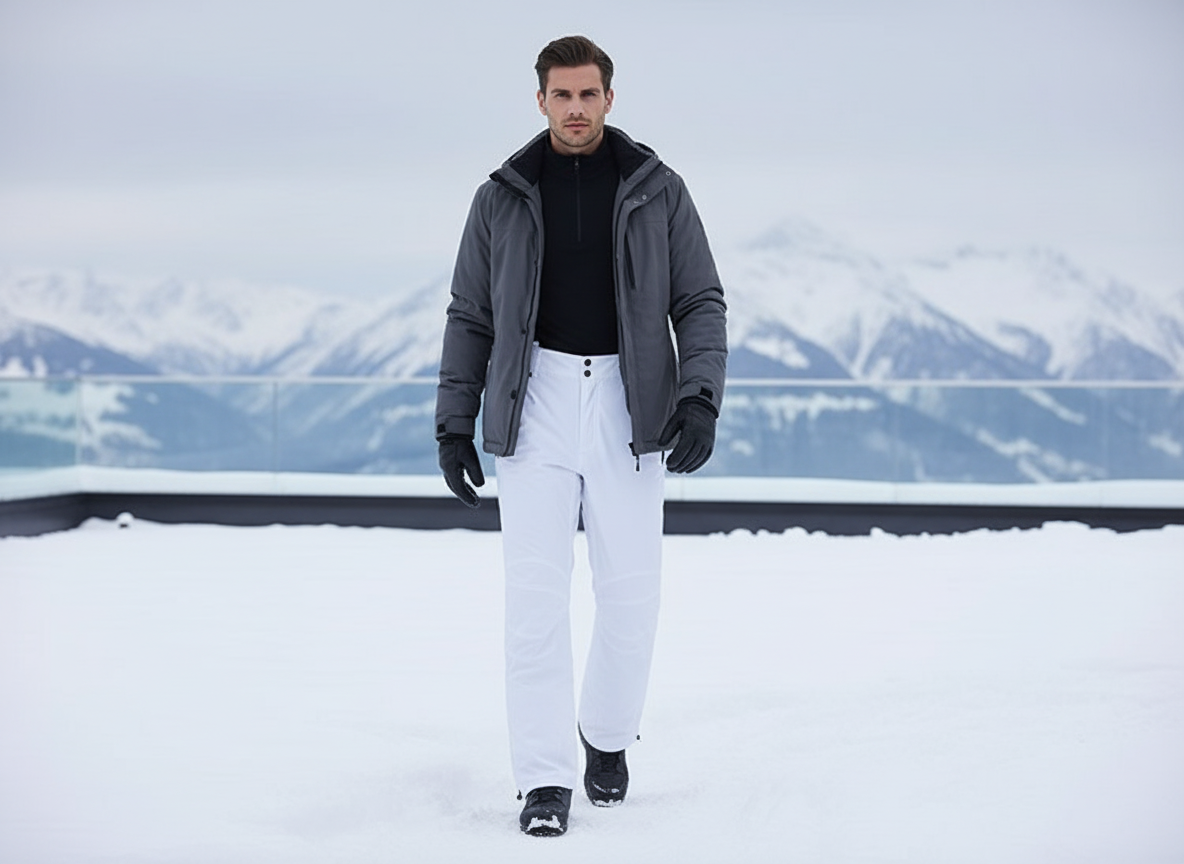 Pantalon De Ski Blanc, Imperméable, Coupe Droite, Homme - Polyester