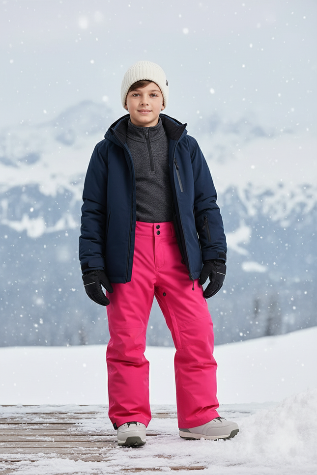 Pantalon De Ski Rose Vif Imperméable Enfant Coupe Droite - Polyester