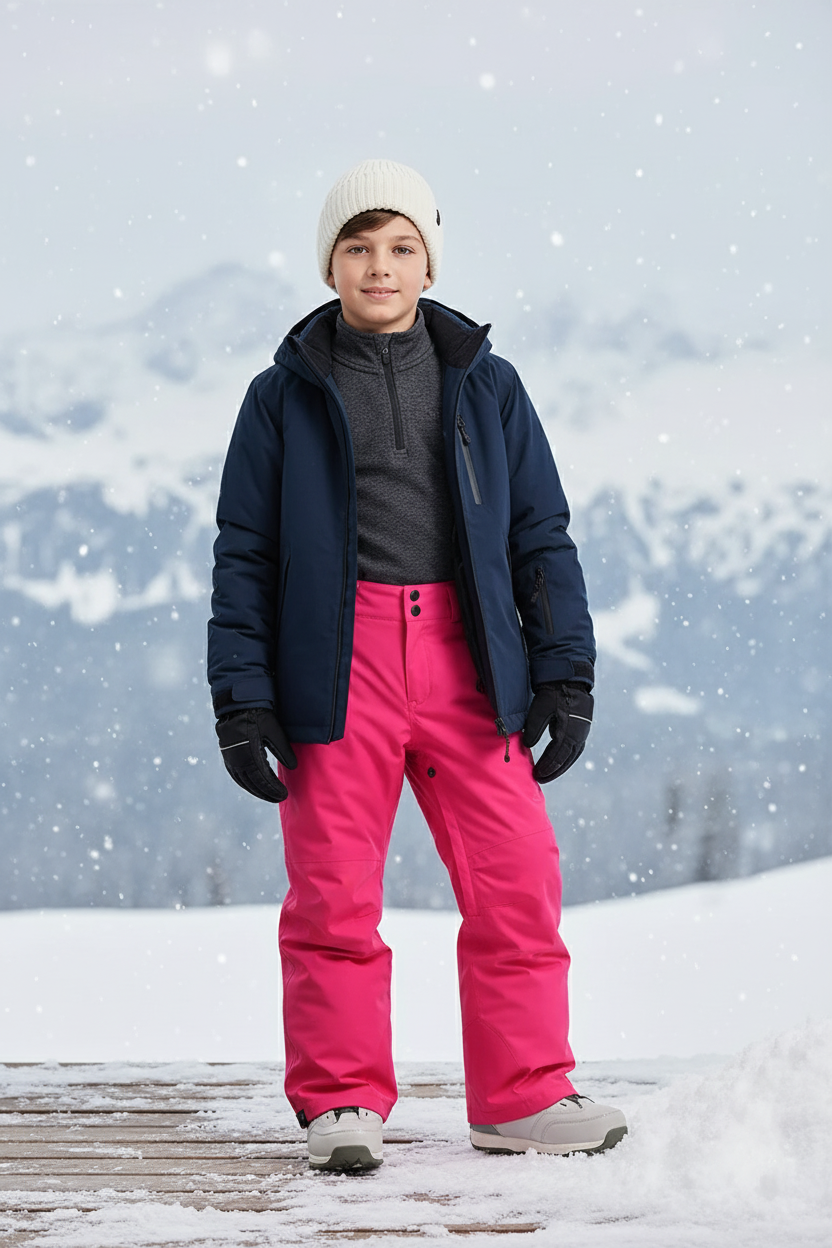 Pantalon De Ski Rose Vif Imperméable Enfant Coupe Droite - Polyester