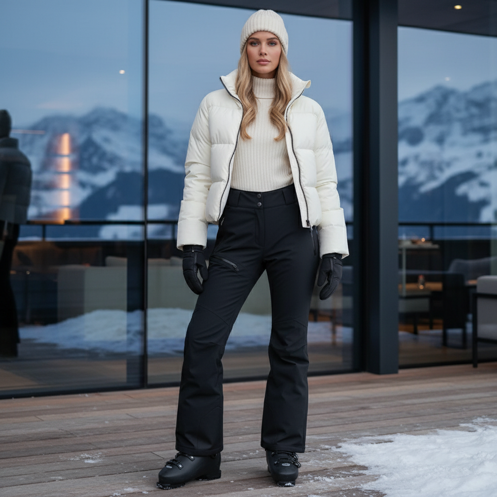 Pantalon De Ski Femme Noir Taille Haute Droit - Polyester