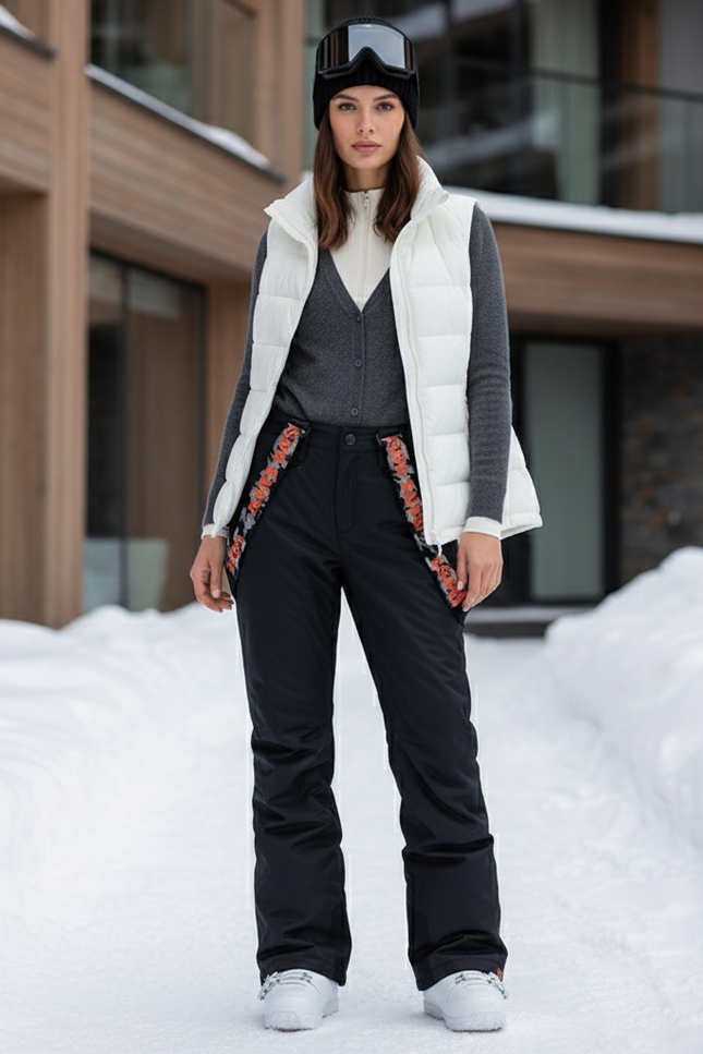 Pantalon De Ski Noir Bretelles Amovibles Ample Imperméable Femme - Polyester
