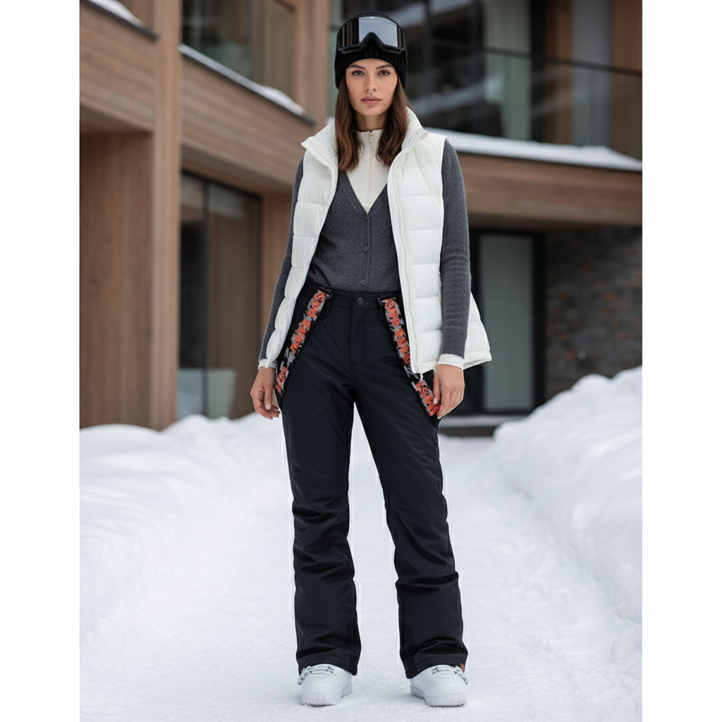 Pantalon De Ski Noir Bretelles Amovibles Ample Imperméable Femme - Polyester