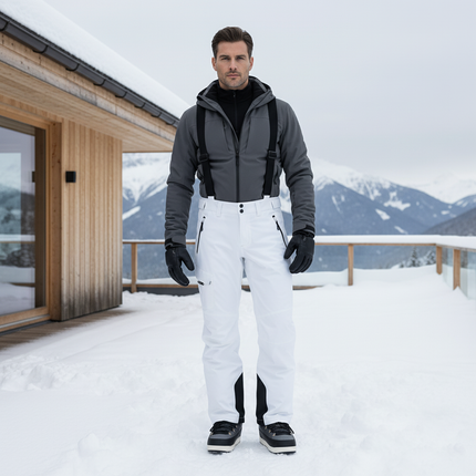 Pantalon De Ski Blanc Slim Bretelles Imperméable Homme - Polyester