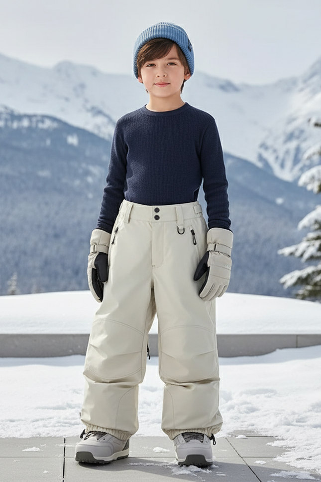 Pantalon De Ski Enfant Beige Imperméable Chaud Ample - Polyester