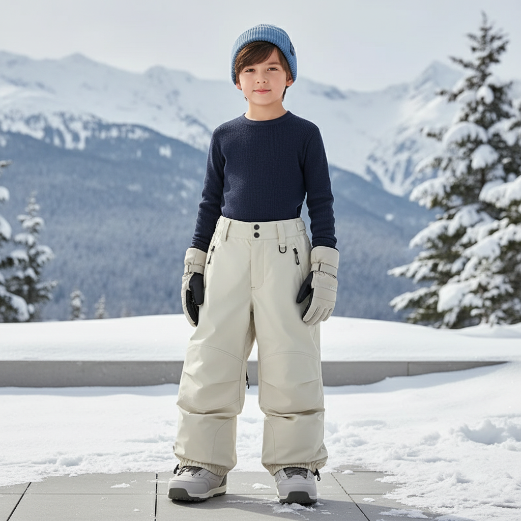 Pantalon De Ski Enfant Beige Imperméable Chaud Ample - Polyester