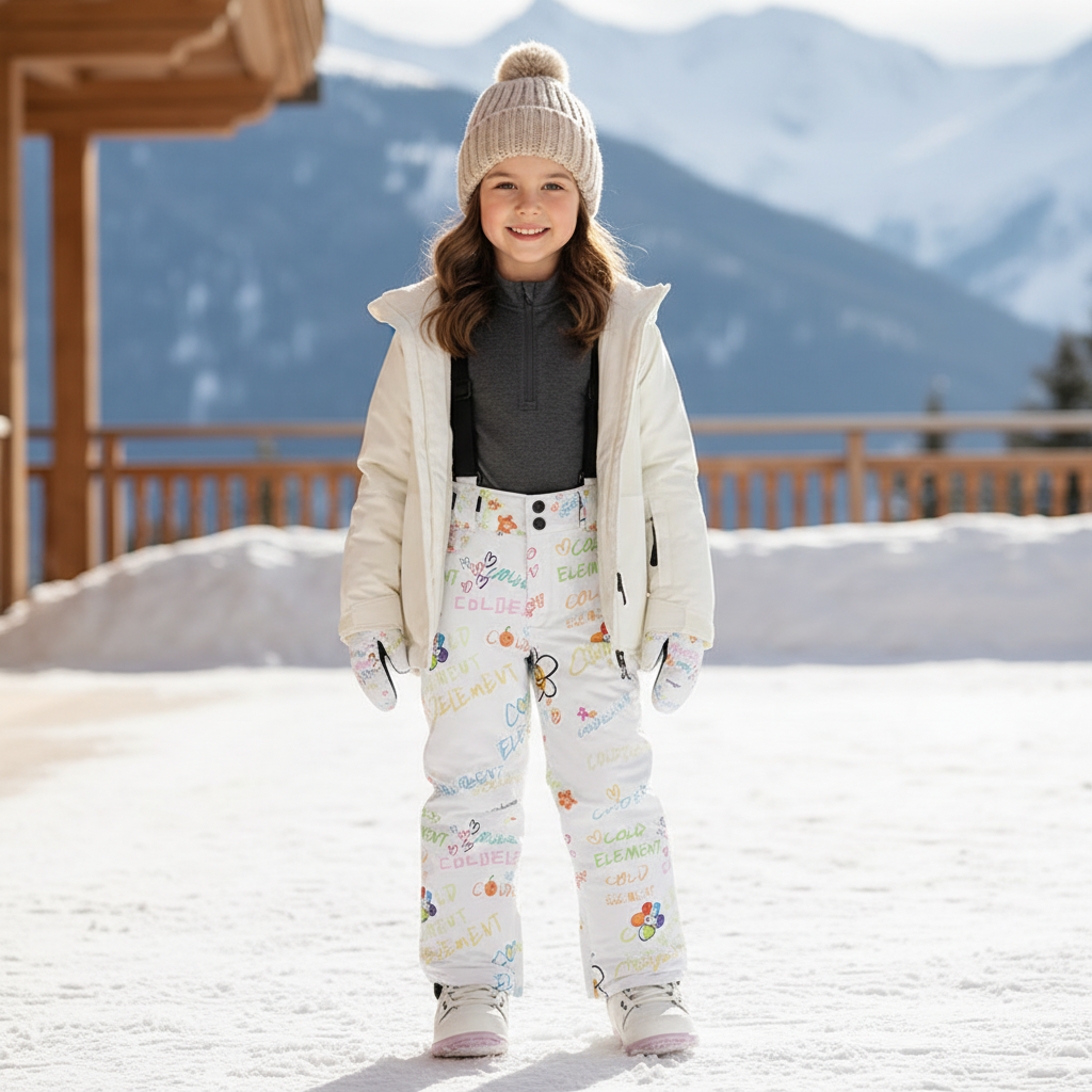 Pantalon De Ski Blanc Imprimé Coloré Enfant Chaud - Polyester
