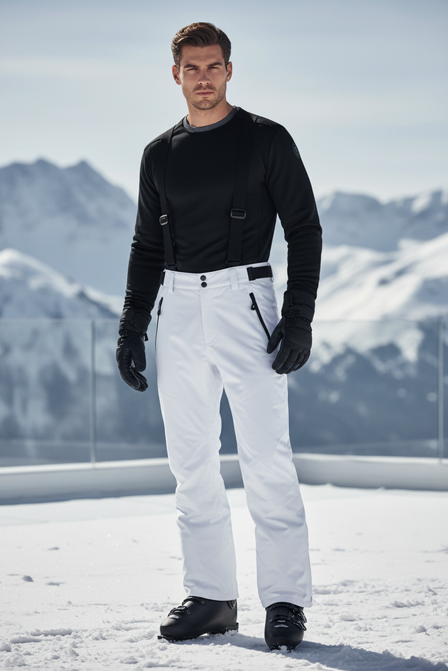 Pantalon De Ski Blanc Imperméable Thermique Bretelles Homme - Polyester