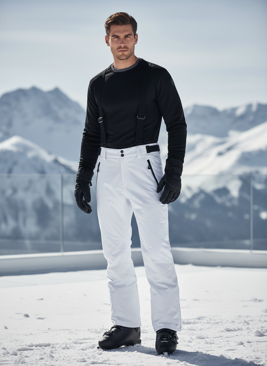 Pantalon De Ski Blanc Imperméable Thermique Bretelles Homme - Polyester