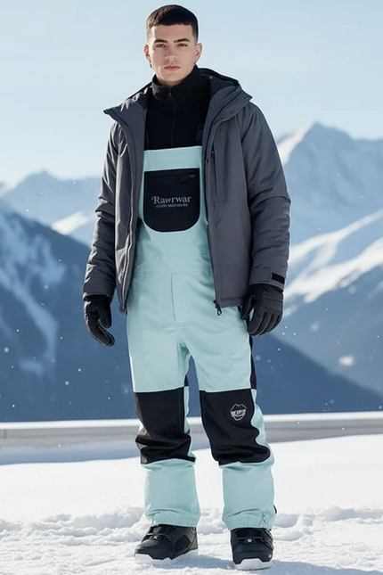 Pantalon De Ski Salopette Bicolore Imperméable Unisexe Chaud - Bleu Polyester