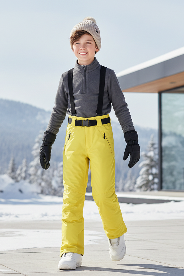 Pantalon De Ski Enfant Jaune Imperméable Salopette Hiver - Polyester