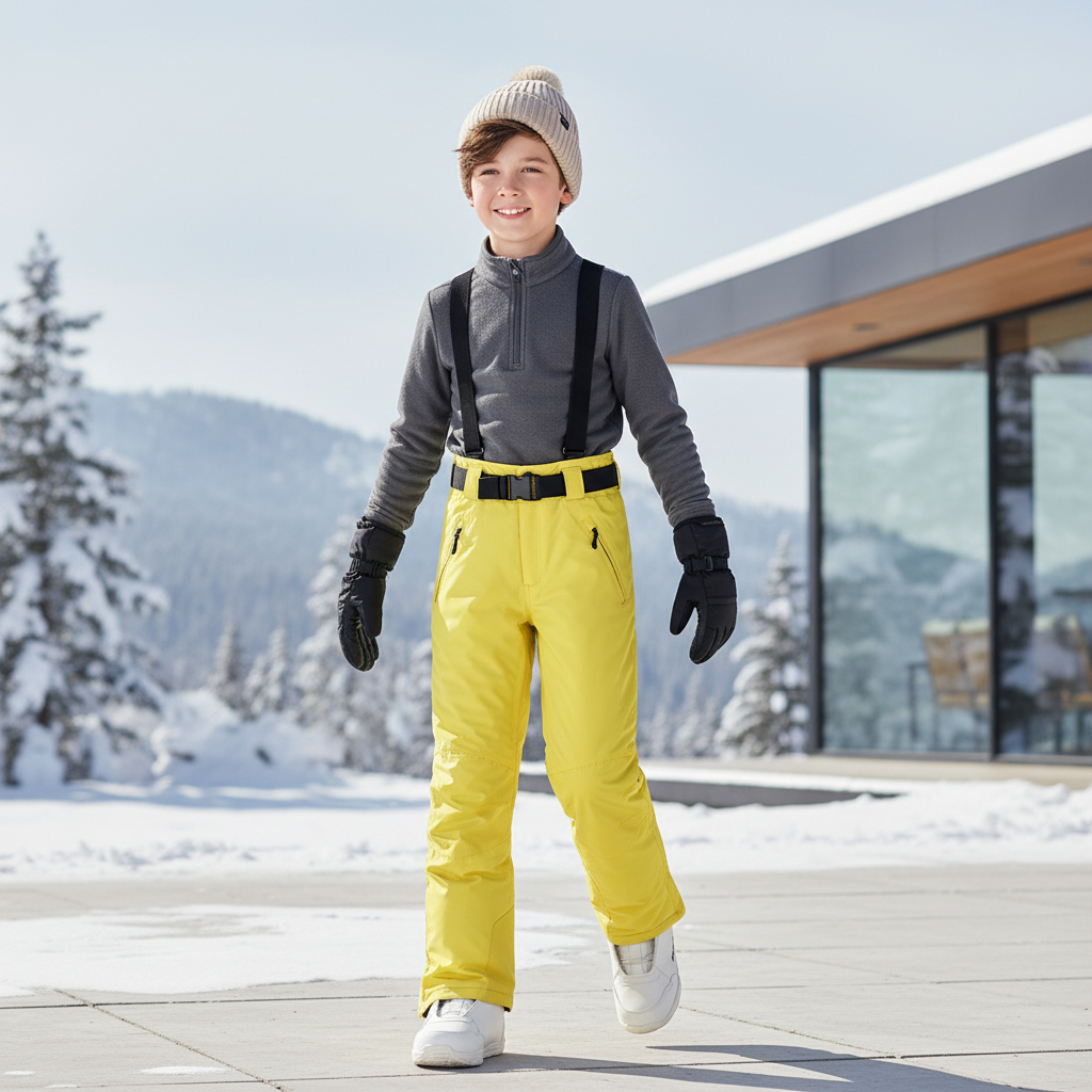 Pantalon De Ski Enfant Jaune Imperméable Salopette Hiver - Polyester
