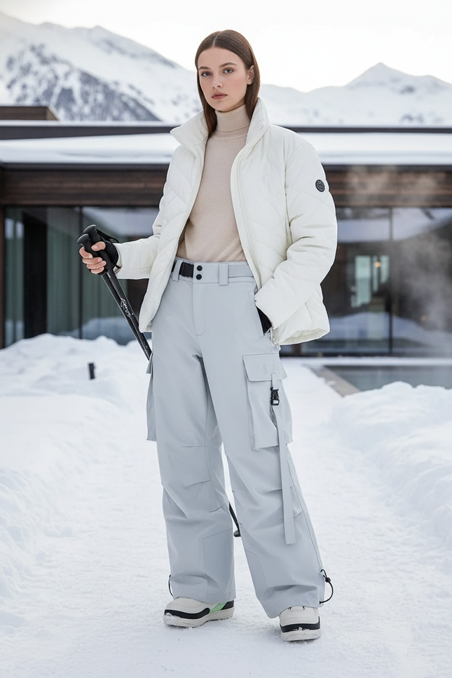 Pantalon De Ski Gris Clair Cargo Ample Impermémeable - Polyester