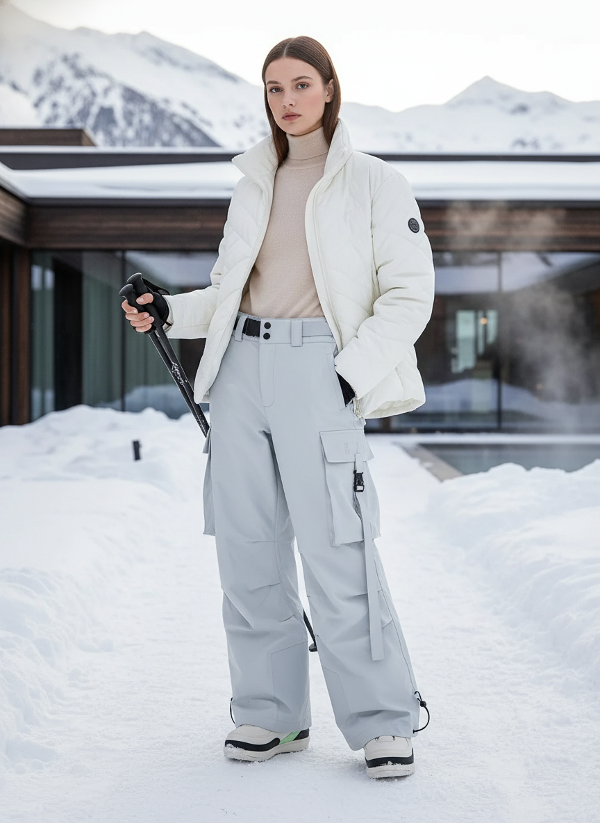 Pantalon De Ski Gris Clair Cargo Ample Impermémeable - Polyester