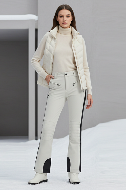 Pantalon De Ski Blanc Cassé Coupe Droite Élégant - Beige Polyester