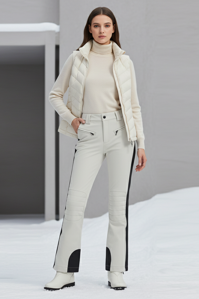 Pantalon De Ski Blanc Cassé Coupe Droite Élégant - Beige Polyester