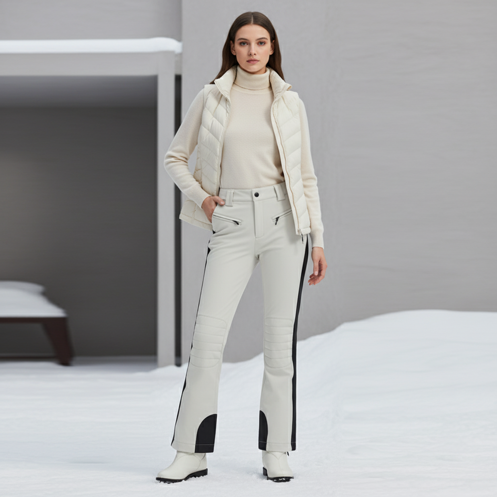 Pantalon De Ski Blanc Cassé Coupe Droite Élégant - Beige Polyester