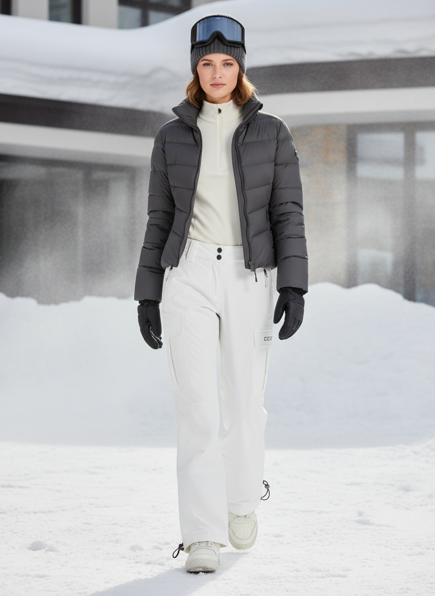 Pantalon De Ski Blanc Cargo Imperméable Femme Hiver - Polyester