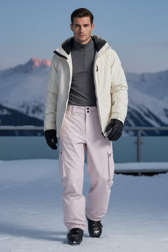 Pantalon De Ski Rose Pâle Imperméable Cargo Ample Durable - Polyester