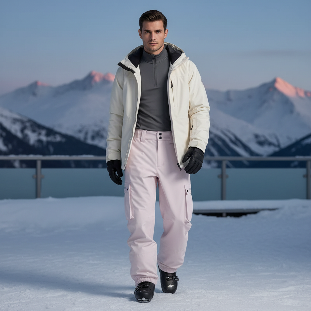 Pantalon De Ski Rose Pâle Imperméable Cargo Ample Durable - Polyester