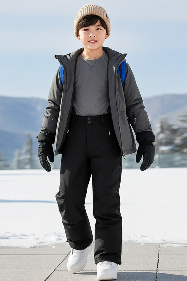 Pantalon De Ski Noir Imperméable Chaud Enfant - Polyester