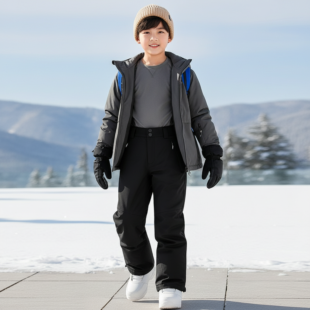 Pantalon De Ski Noir Imperméable Chaud Enfant - Polyester