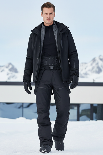 Pantalon De Ski Noir Homme Imperméable Bretelles Hiver - Polyester