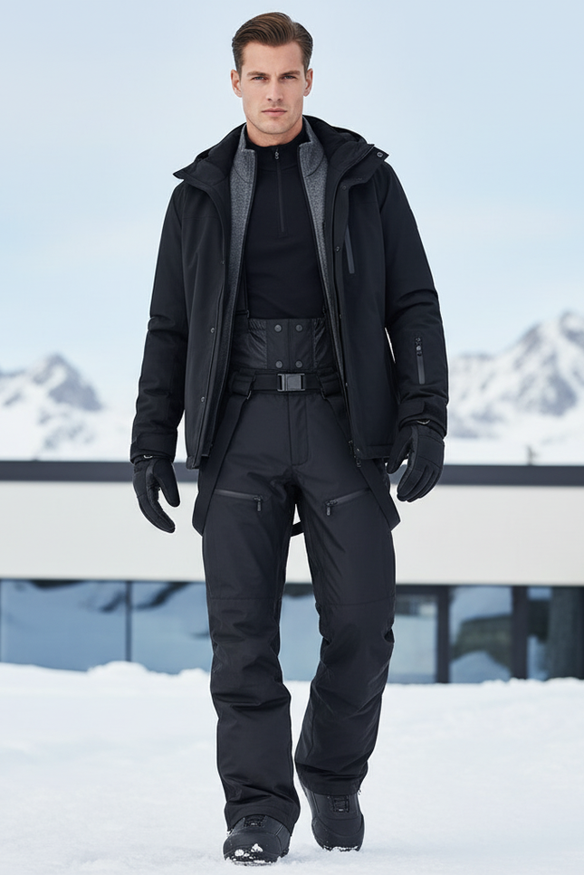 Pantalon De Ski Noir Homme Imperméable Bretelles Hiver - Polyester