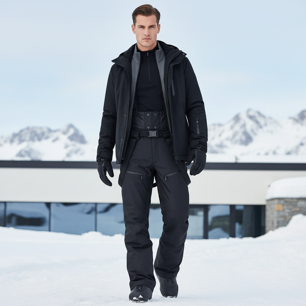 Pantalon De Ski Noir Homme Imperméable Bretelles Hiver - Polyester