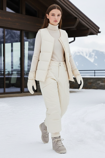Pantalon De Ski Crème Imperméable Femme Ajusté Hiver - Beige Polyester