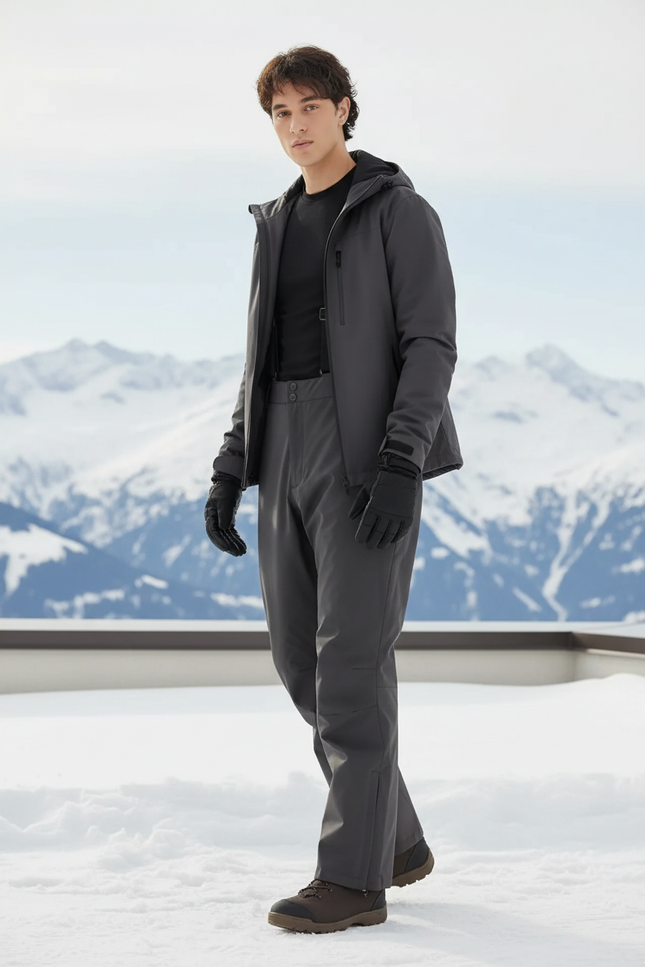 Pantalon De Ski Gris Foncé Imperméable Bretelles Ajustables Homme - Polyester