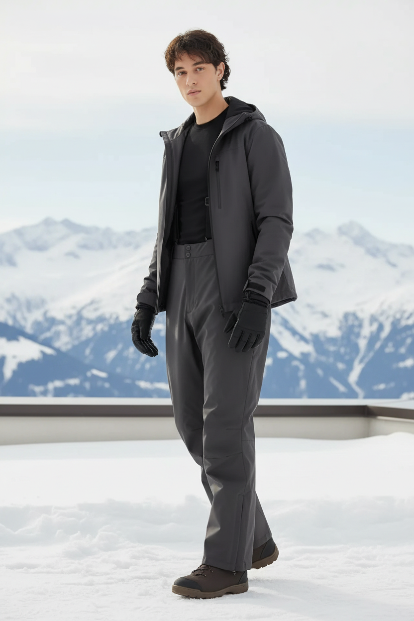 Pantalon De Ski Gris Foncé Imperméable Bretelles Ajustables Homme - Polyester