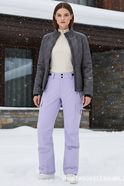 Pantalon De Ski Lilas Droit Imperméable Femme Hiver - Violet Polyester