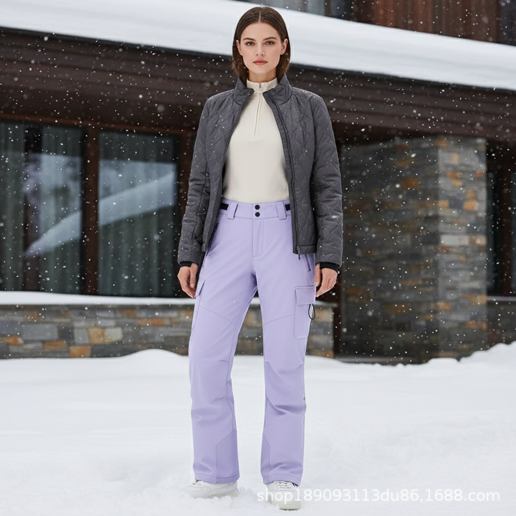 Pantalon De Ski Lilas Droit Imperméable Femme Hiver - Violet Polyester