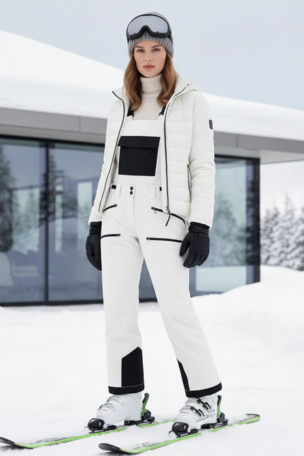 Pantalon De Ski Femme Blanc Salopette Imperméable Coupe Droite - Polyester