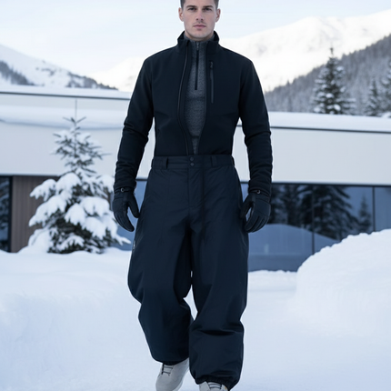 Pantalon De Ski Homme Noir Ample Imperméable Chaud Hiver - Polyester