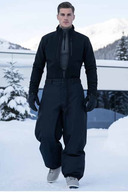 Pantalon De Ski Homme Noir Ample Imperméable Chaud Hiver - Polyester