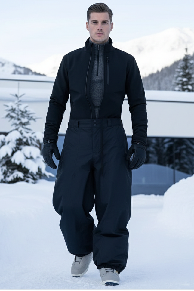Pantalon De Ski Homme Noir Ample Imperméable Chaud Hiver - Polyester