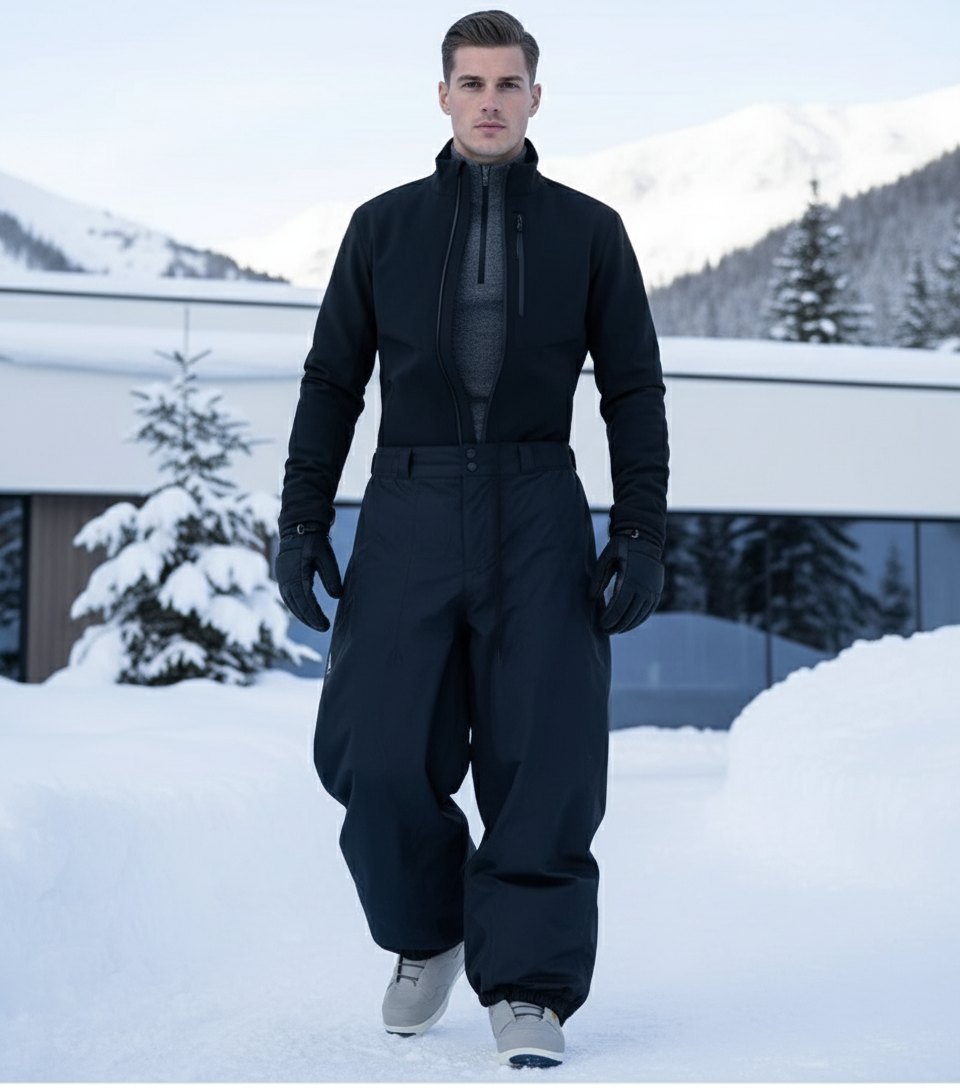 Pantalon De Ski Homme Noir Ample Imperméable Chaud Hiver - Polyester