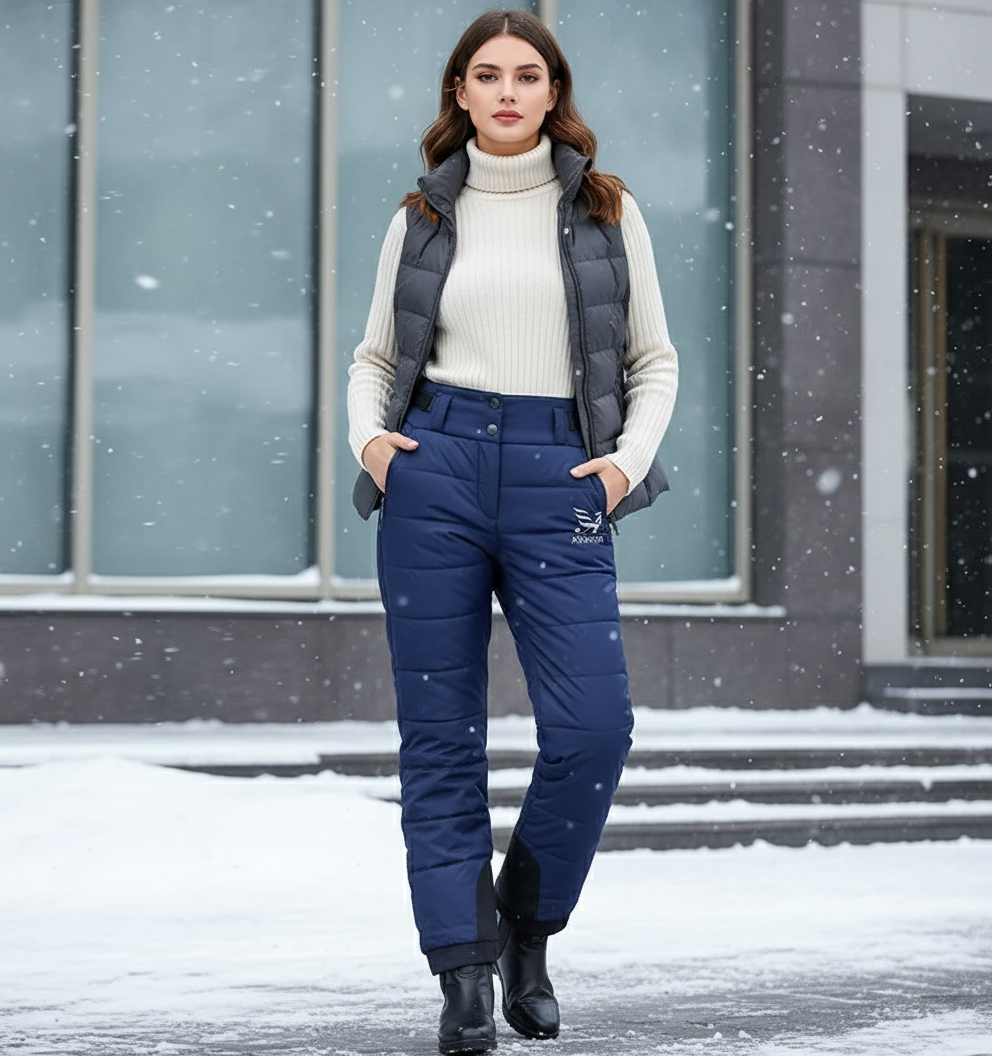 Pantalon De Ski Bleu Marine Matelassé Imperméable Femme Chaud - Polyester
