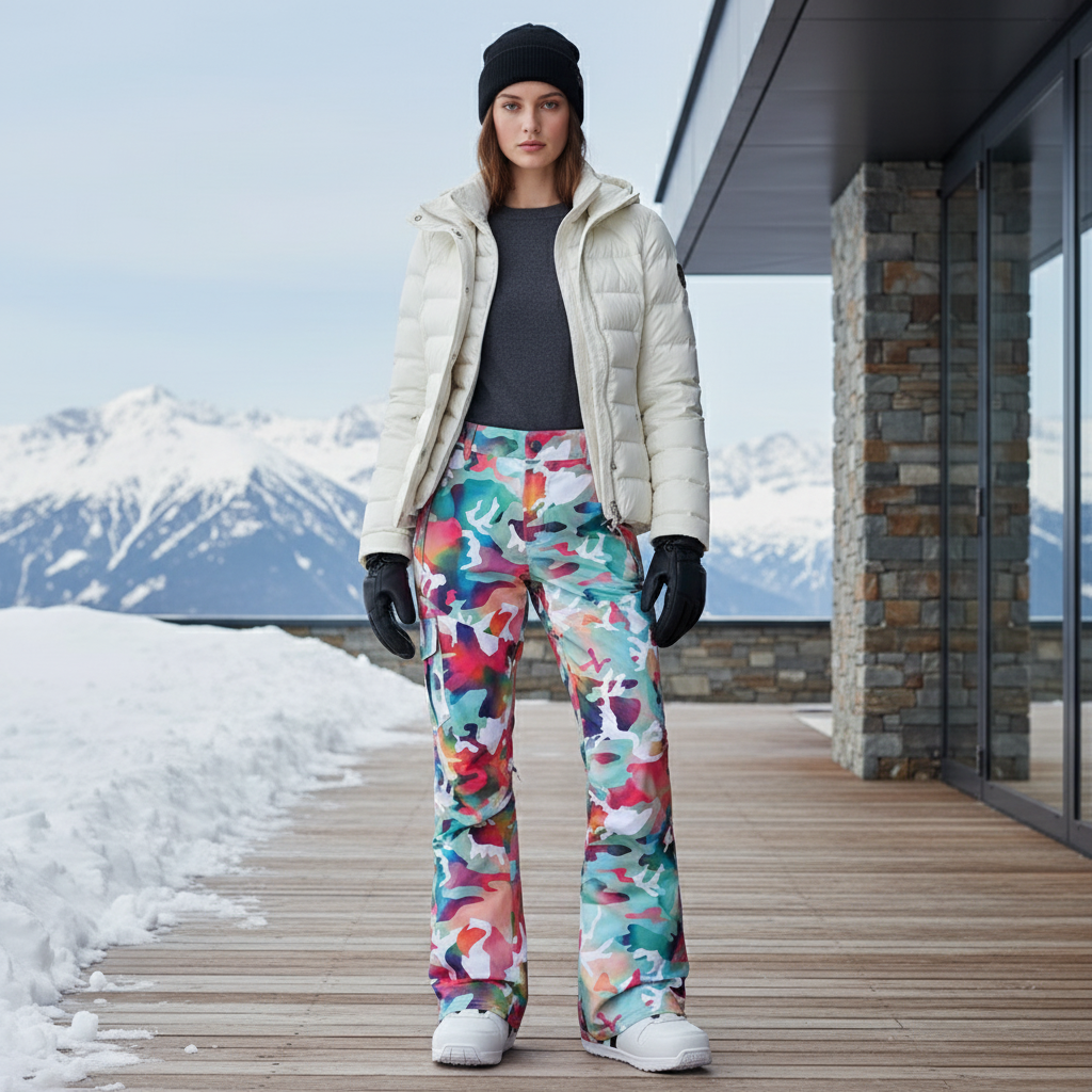 Pantalon De Ski Imprimé Multicolore Ample Imperméable Femme - Polyester