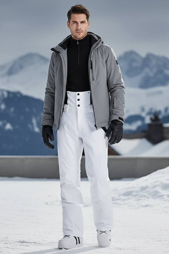 Pantalon De Ski Blanc Imperméable Bretelles Homme Hiver - Polyester