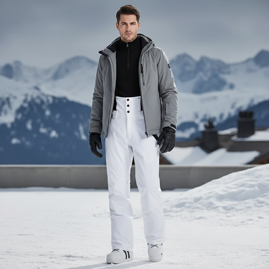 Pantalon De Ski Blanc Imperméable Bretelles Homme Hiver - Polyester