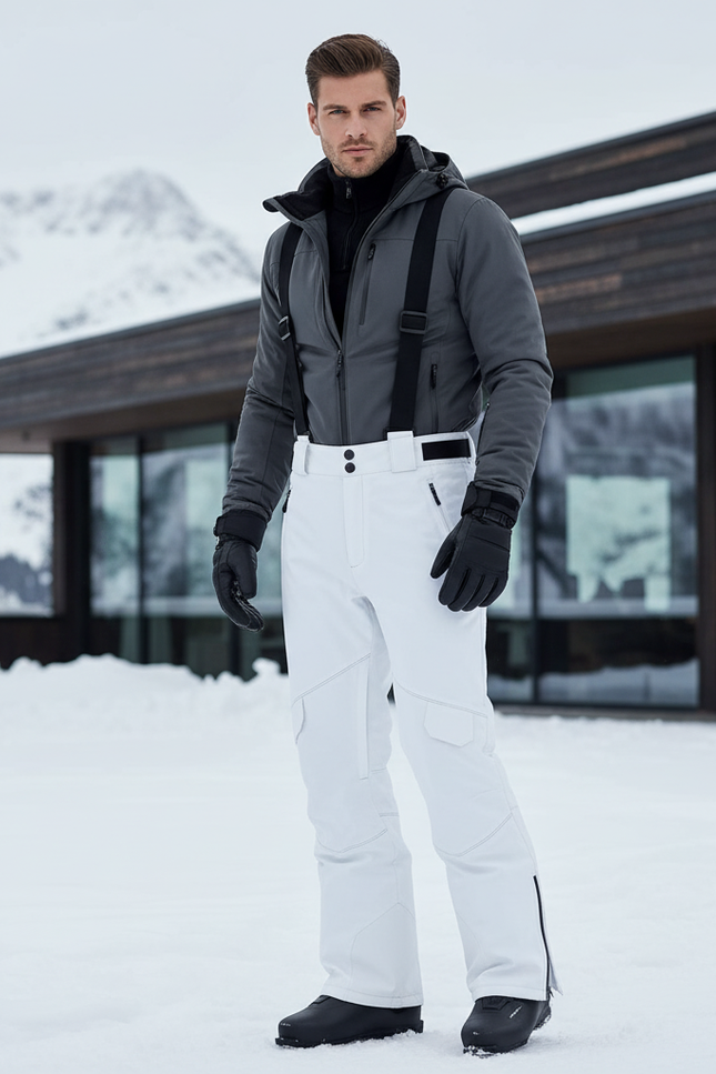Pantalon De Ski Blanc Homme Imperméable Bretelles Cargo - Polyester