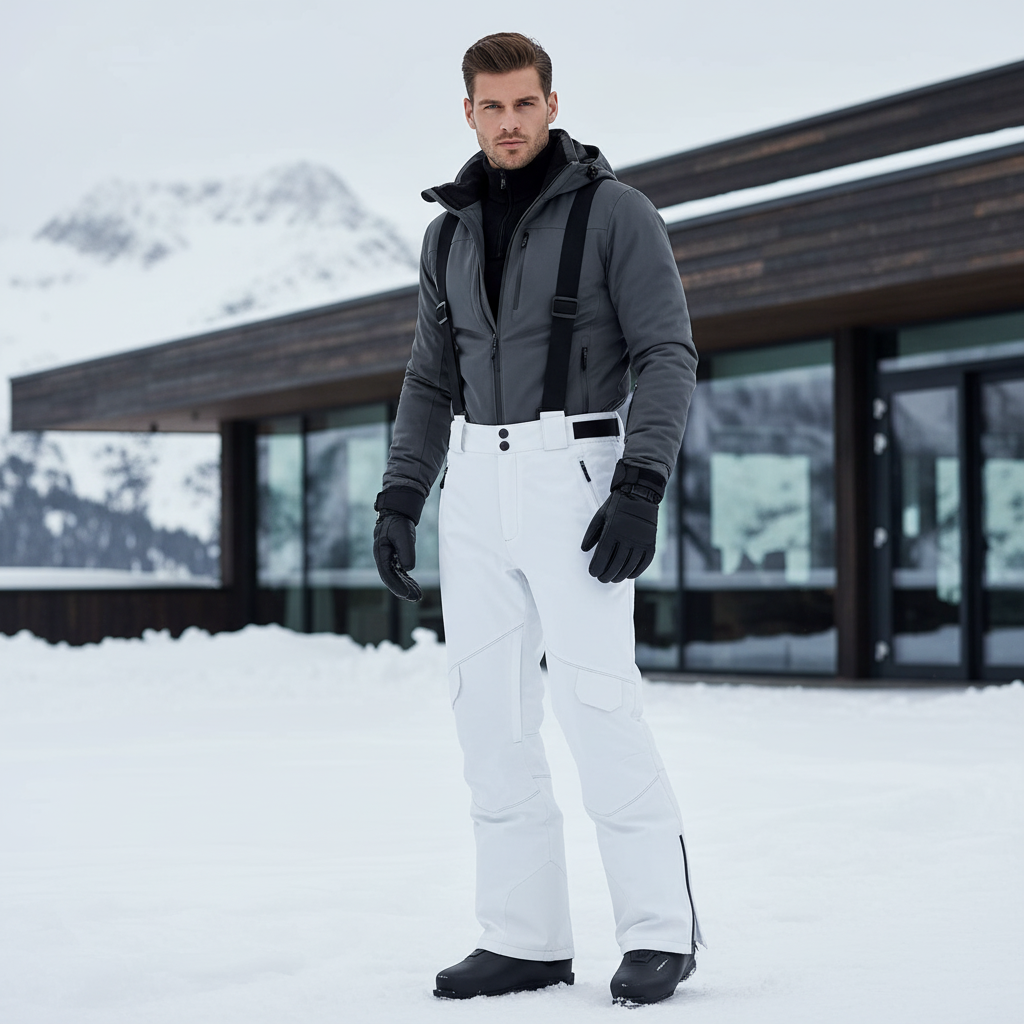 Pantalon De Ski Blanc Homme Imperméable Bretelles Cargo - Polyester