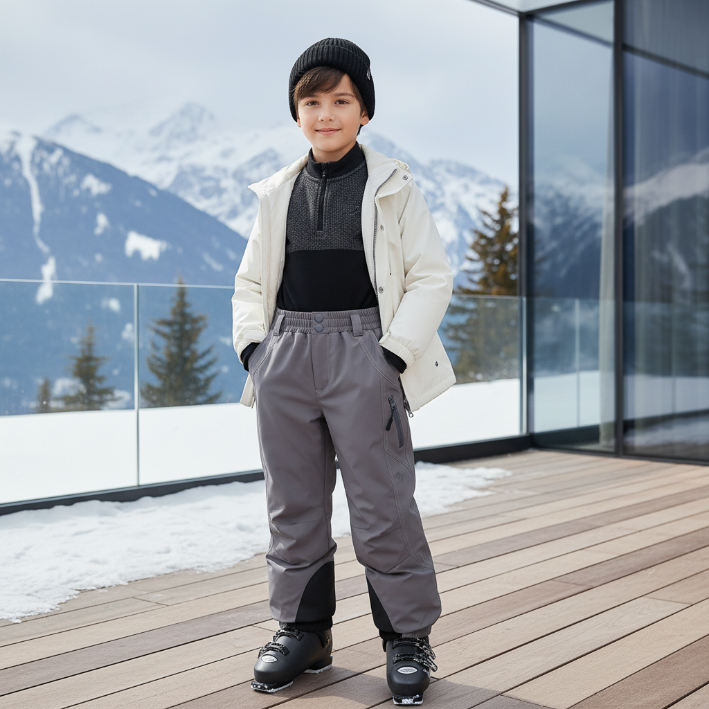 Pantalon De Ski Gris Imperméable Chaud Enfant Hiver - Polyester