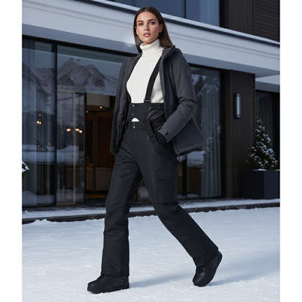 Pantalon De Ski Noir Salopette Imperméable Unisexe Cargo - Polyester