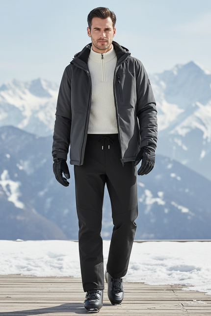 Pantalon De Ski Noir Homme Imperméable Coupe Droite Hiver - Polyester
