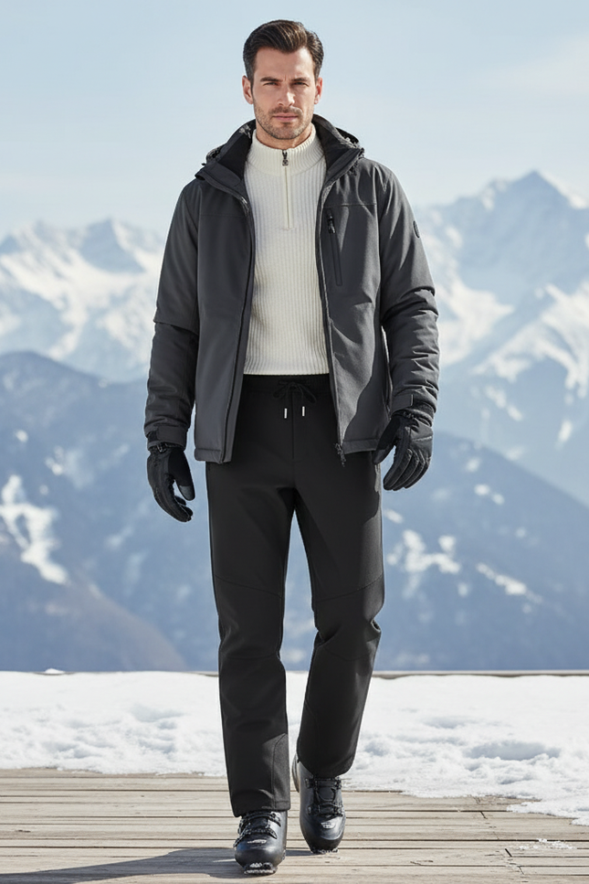 Pantalon De Ski Noir Homme Imperméable Coupe Droite Hiver - Polyester