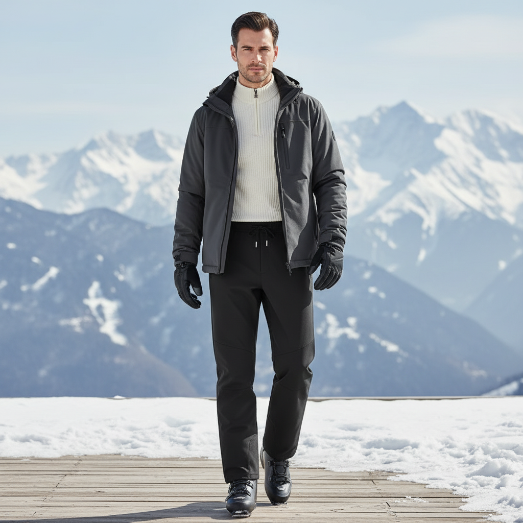 Pantalon De Ski Noir Homme Imperméable Coupe Droite Hiver - Polyester