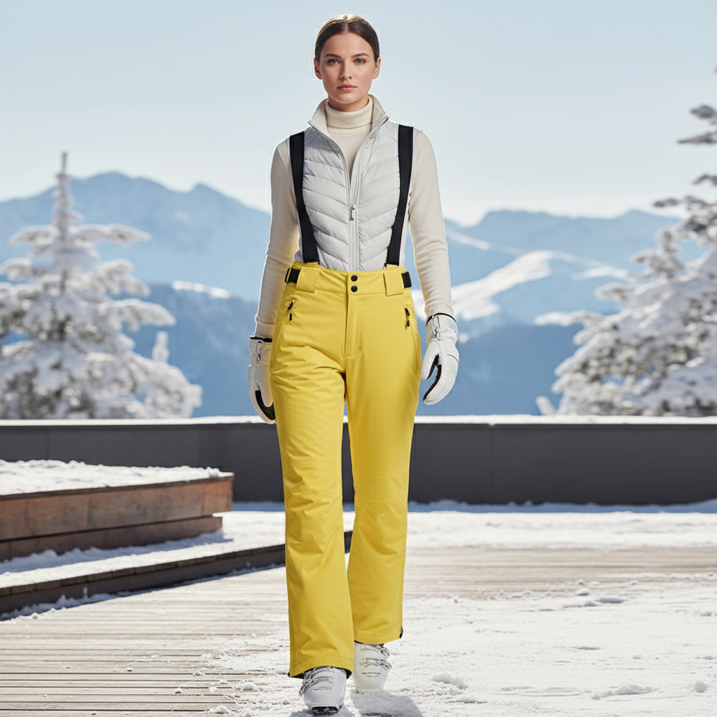 Pantalon De Ski Jaune Imperméable Bretelles Ajustables Femme - Polyester